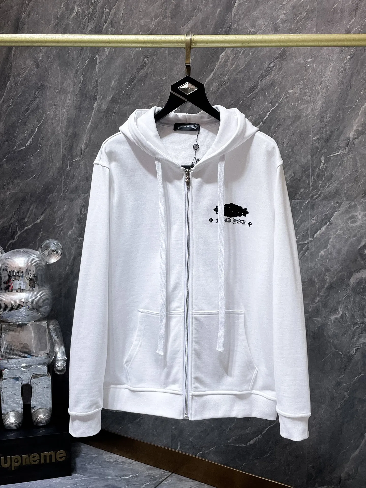 P270 Chrome Hearts Autumn and Winter 2025 counter synchronization❤️ Heavy-duty horseshoe Sanskrit letter hooded sweatshirt, hot diamond ➕ silicone ➕ flocking, improved customized version 1:1 high-gram weight high-quality fabric Recommended color: white black code number: S, M, L, XL
